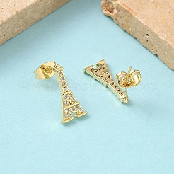 Brass Micro Pave Clear Cubic Zirconia Stud Earrings&nbsp;EJEW-Z144-27G