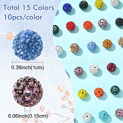 150Pcs 15 Colors Pave Disco Ball Beads&nbsp;RB-YW0001-27