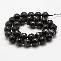 Faceted Natural Black Agate Beads Strands&nbsp;G-F447-6mm-H05