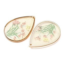 Brass & Transparent Epoxy Resin & Dried Flower Pendants&nbsp;RESI-G133-02G
