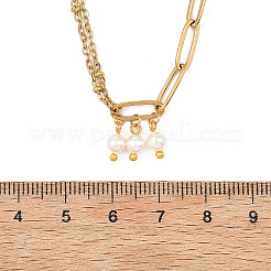 White Round Shell Pearl Pendant 304 Stainless Steel Mixed Chain Necklaces for Women&nbsp;NJEW-JN06101