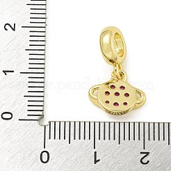 Rack Plating Brass Pave Hot Pink Cubic Zirconia Planet European Dangle Charms&nbsp;KK-Z067-37G