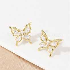 Butterfly Brass Micro Pave Cubic Zirconia Stud Earrings&nbsp;EJEW-M082-17G-02