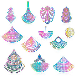 48Pcs 12 Style 201 Stainless Steel Filigree Pendants&nbsp;STAS-FW0001-14