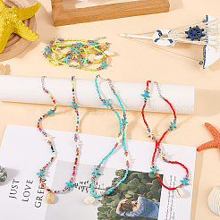 5Pcs 5 Colors Summer Natural Cowrie Shell Pendant Necklaces&nbsp;NJEW-CY0001-04