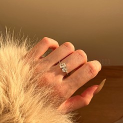 Oval & Rectangle 925 Sterling Silver Micro Pave Cubic Zirconia Finger Rings for Women&nbsp;RJEW-F180-03P