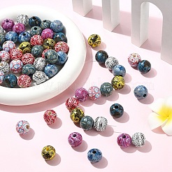 32Pcs 8 Colors Bohemian Style Printed Schima Wood Beads&nbsp;WOOD-YW0001-93
