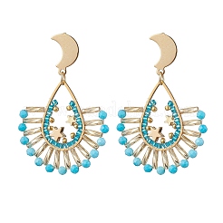 Glass Twisted Bugle Beaded Dangle Stud Earrings&nbsp;EJEW-MZ00365