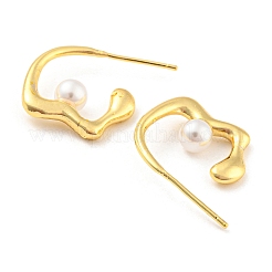 Rack Plating Brass Stud Earrings with Plastic Pearl&nbsp;EJEW-A028-41G