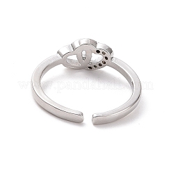 Clear Cubic Zirconia Interlocking Heart Open Cuff Ring&nbsp;RJEW-H127-08P