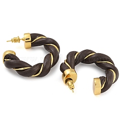 Brass & PU Leather Twist Stud Earrings&nbsp;EJEW-K293-19G-02