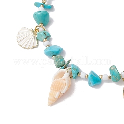 Summer Beach Synthetic Turquoise Chip Starfish & Natural Shell & Alloy Enamel Charm Anklets&nbsp;X1-AJEW-TA00037