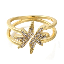 Rack Plating Crown Brass Clear Cubic Zirconia Open Cuff Rings&nbsp;RJEW-S411-05G