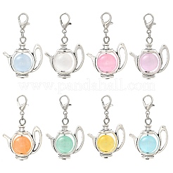 Dyed Natural Selenite & Alloy Kettle Pendant Decoration&nbsp;HJEW-JM04026