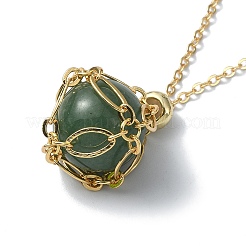 Natural Green Aventurine Round Pendant Necklaces&nbsp;NJEW-JN04565-02