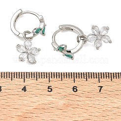 Flower Brass Micro Pave Cubic Zirconia Hoop Dangle Earrings for Women&nbsp;EJEW-A167-13P-02