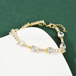 Brass Micro Pave Clear Cubic Zirconia Link Bracelets for Women&nbsp;BJEW-F504-07G