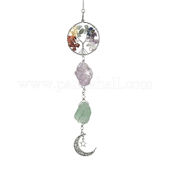 Wire Wrapped Natural Amethyst & Green Aventurine Pouch Pendant Deorations&nbsp;HJEW-JM01297-01