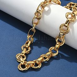304 Stainless Steel Textured Double Ring Link Chain Necklaces&nbsp;NJEW-S453-02G-C