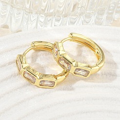 Brass Pave Cubic Zirconia Hoop Earrings&nbsp;KK-CBA98BA-15G