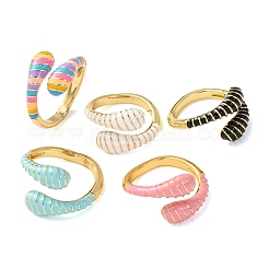 Brass Enamel Cuff Open Rings for Women&nbsp;RJEW-A098-01G