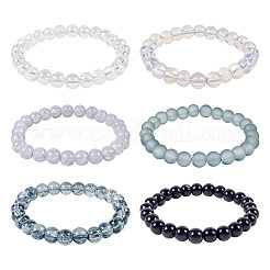 6Pcs 6 Styles 8mm Glass Round Beaded Stretch Bracelet Sets&nbsp;BJEW-TAC0024