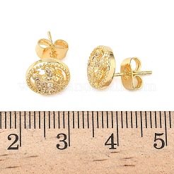 Round Brass Micro Pave Clear Cubic Zirconia Stud Earrings&nbsp;EJEW-Z144-21G