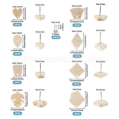 32Pcs 8 Style Ash Wood Stud Earring Findings&nbsp;EJEW-TA0001-16V