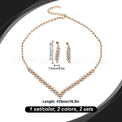 2 Sets 2 Colors Iron Jewerly Sets. Rhinestone Necklace & Stud Earring Sets&nbsp;SJEW-GO0001-07