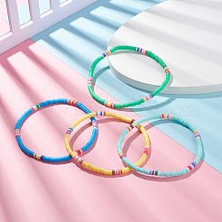 4Pcs 4 Color Handmade Polymer Clay Heishi Beads Stretch Anklets Set for Women&nbsp;AJEW-AN00468