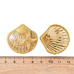 Shell Shape with Starfish 304 Stainless Steel Plastic Imitation Pearl Stud Earrings&nbsp;EJEW-Z109-04G