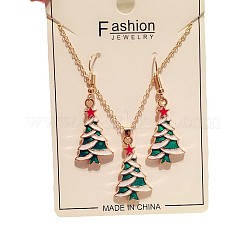 Christmas Tree Alloy Enamel Pendant Necklaces & Dangle Earrings Sets&nbsp;WG2E782-05