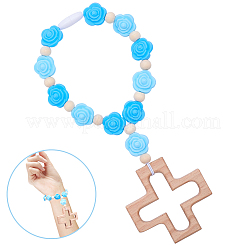 Wood & Silicone Rose Beads Hanging Ornametns&nbsp;HJEW-BM00072