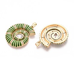 Brass Micro Pave Clear Cubic Zirconia Enamel Pendants&nbsp;KK-T071-28G-03