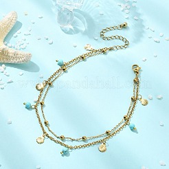 Round Natural Mixed Gemstone & 304 Stainless Steel Charm 2-Strand Anklets for Women&nbsp;AJEW-AN00816