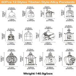 60Pcs 12 Styles Tibetan Style Alloy Pendants&nbsp;FIND-CJ0001-87