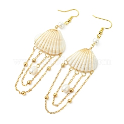 Shell & Brass & 304 Stainless Steel Dangle Earrings&nbsp;EJEW-TA00810