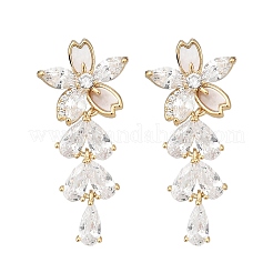 Brass Clear Cubic Zirconia Stud Earrings&nbsp;EJEW-D301-06G-03
