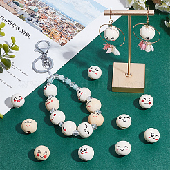 120Pcs 15 Styles Printed Wood European Beads&nbsp;WOOD-UN0001-22C