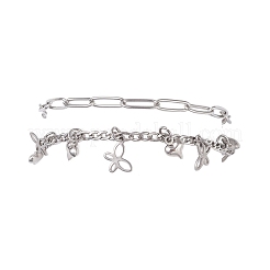 304 Stainless Steel Paperclip & Figaro Chain Bracelets for Women&nbsp;BJEW-JB12445-04