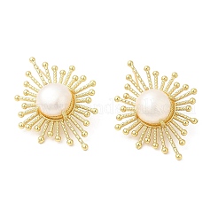 Natural Pearl Sun Stud Earings&nbsp;KK-M251-21G