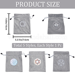 5Pcs 5 Style Star/Moon/Wheel of Life/Flower Pattern Tarot Card Storage Bag&nbsp;TP-CN0001-04