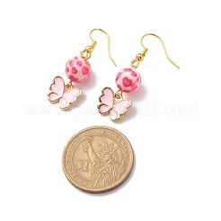 3 Pairs 3 Style Pink Alloy Enamel Charms & Resin Beads Dangle Earrings&nbsp;EJEW-JE05030-01