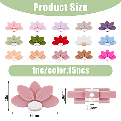 15Pcs 15 Colors Lotus Food Grade Eco-Friendly Silicone Beads&nbsp;SIL-DC0001-24