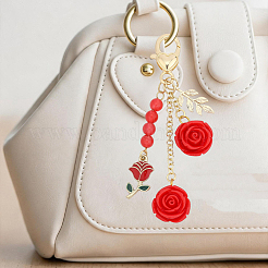 1Pc Valentine's Day Theme Rose Resin & Alloy Enamel Pendant Decoration&nbsp;HJEW-BM0001-68