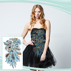 Phoenix Tail Pattern Polyester Lace with PVC Embroidered Fabric&nbsp;SENE-WH0003-38