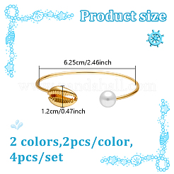 4Pcs 2 Colors Shell Shape Alloy Cuff Bangles&nbsp;BJEW-HY0001-24