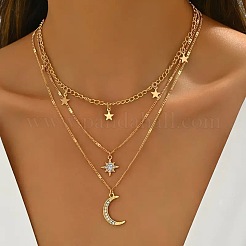Moon Star Alloy Crystal Rhinestone Pendant 3 Layer Necklaces for Women&nbsp;FS-WG5D7AF-01
