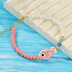 Porcelain & Glass Beaded Fish Charm Bracelets for for Women&nbsp;UD7779