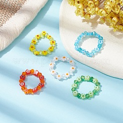 Glass Beaded Stretch Finger Rings for Women&nbsp;RJEW-JR00595